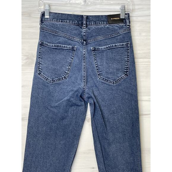 Express Jeans Womens 00 Blue Mom Jean Super High Rise Stretch Denim Skinny Pants - Picture 15 of 16
